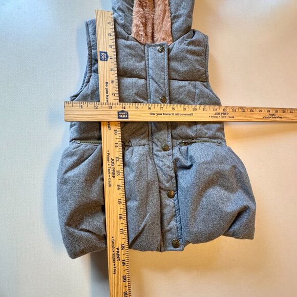 Nicole Miller Girls Puffer Vest Size 6X Gray Pink Faux Fur Trimmed Hood Cozy - Picture 4 of 9